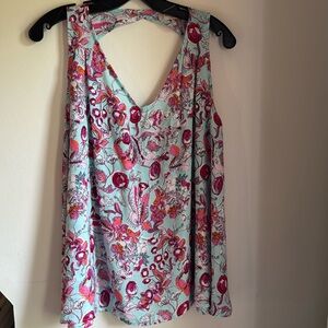 Altar'd State Floral Tank Top - Pink and Blue